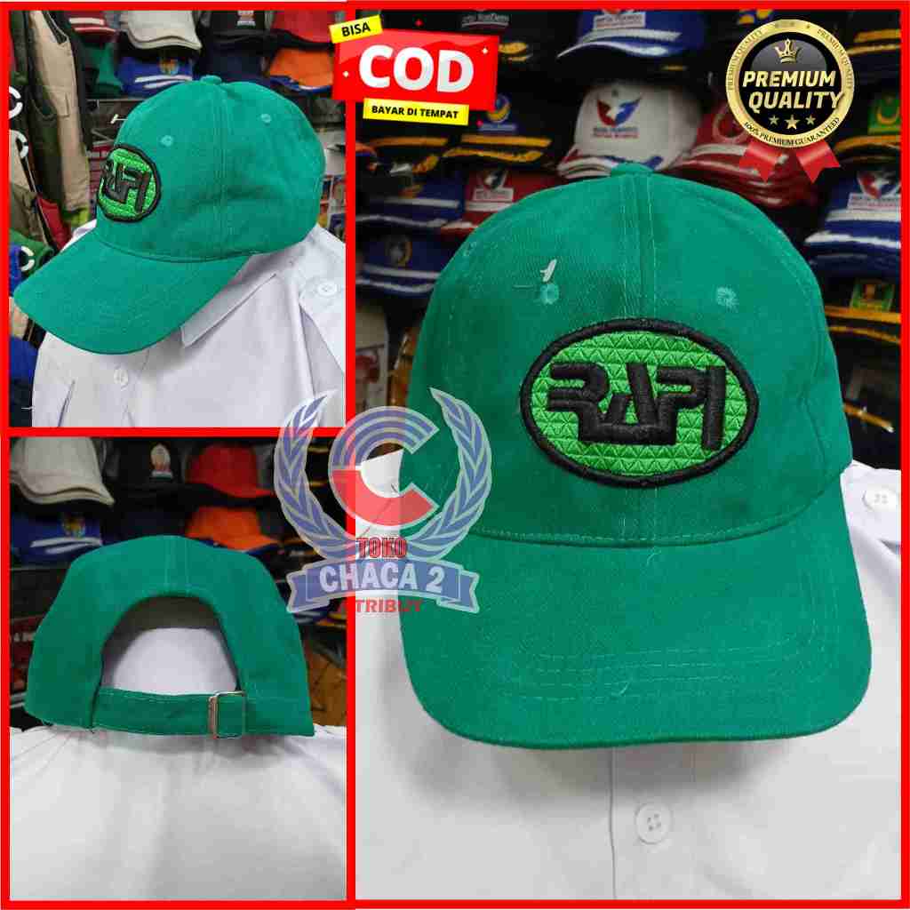 topi rapi warna hijau topi rafel bordir logo rapi