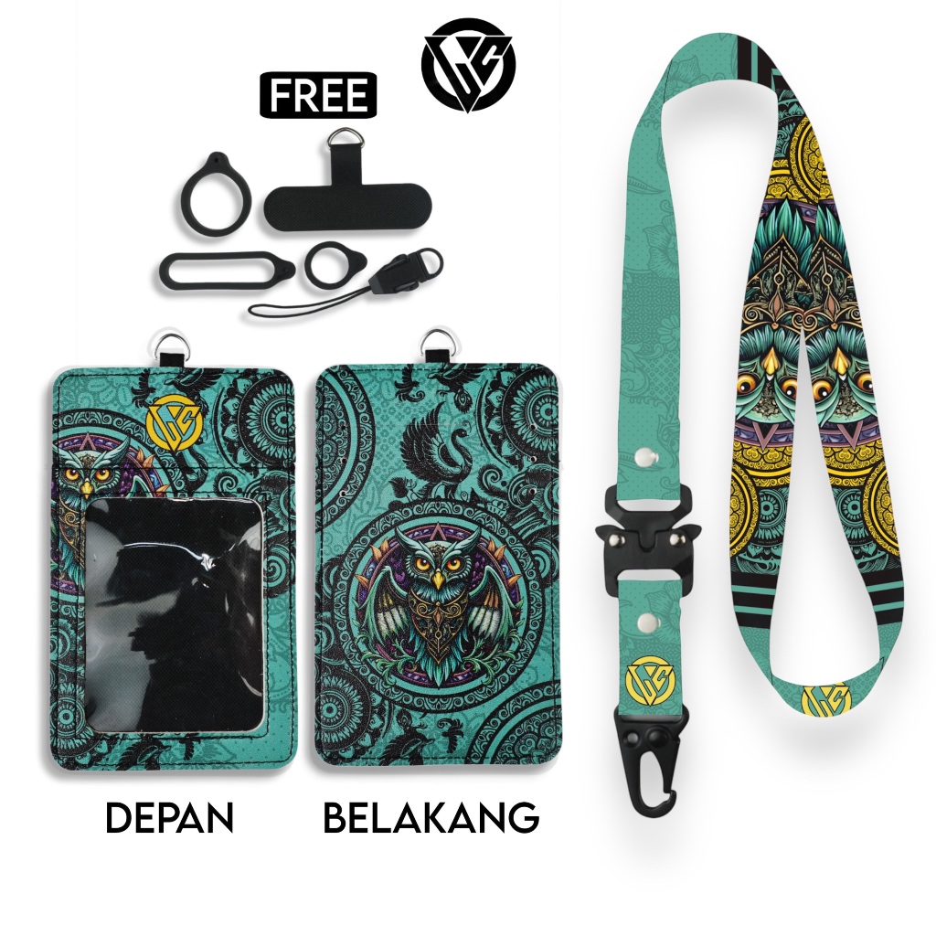 

LC.ID Lanyard Id Card Holder Leather Printing UV Tali Lanyard Holder Kulit Printing - Owl Series V6