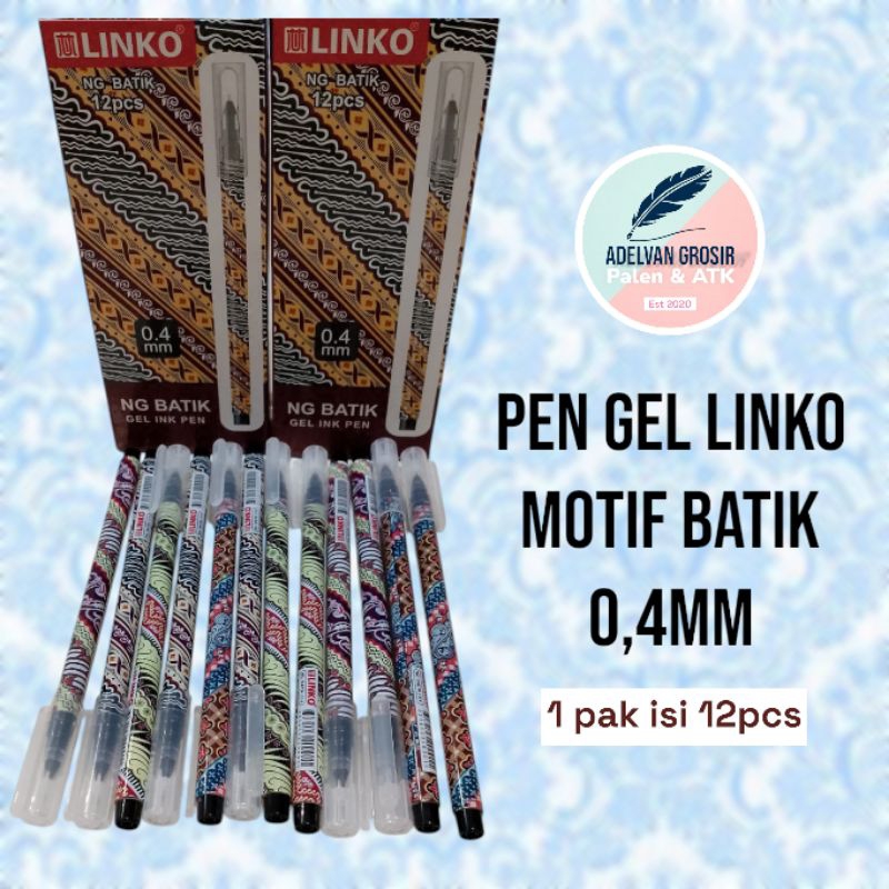 

Pen gel linko motif batik 0,4mm 1 pak (isi 12pcs)