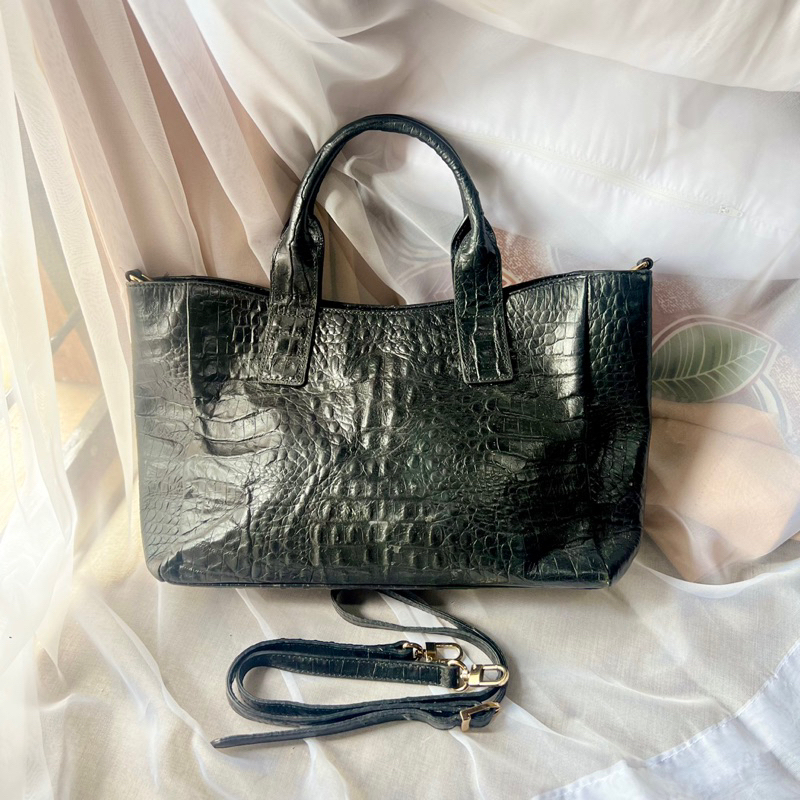 Preloved MEDEA GLAM Tote bag hand bag kulit buaya asli lengkap talpan