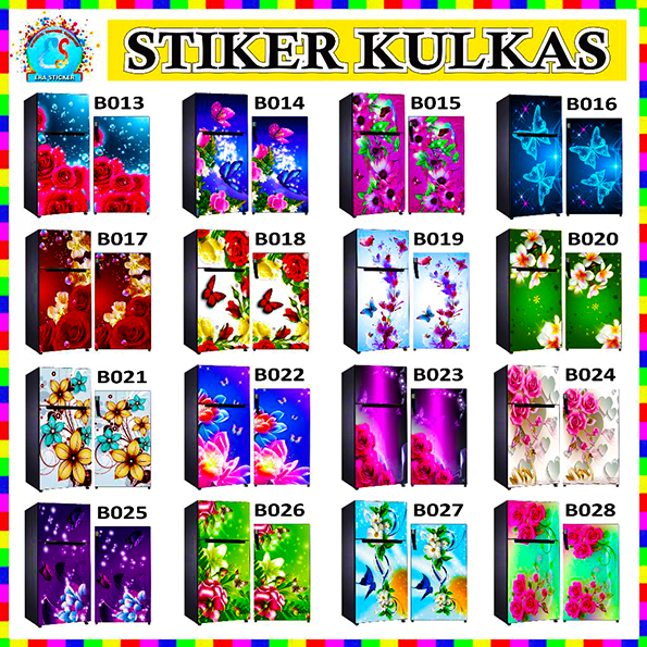 Stiker Kulkas 1 Pintu dan 2 Pintu Motif Bunga Unik Cantik Bagus B013 ES - B028 ES