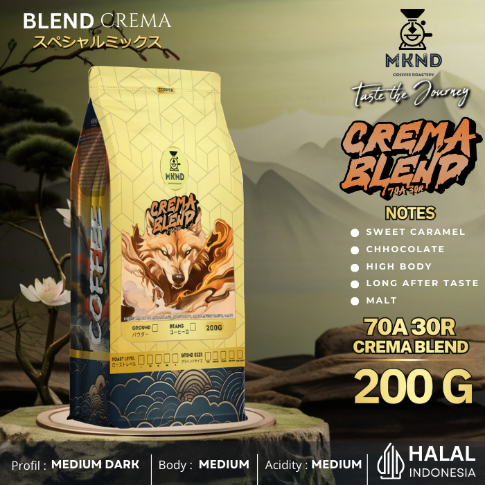 

MKND COFFEE ROASTERY - Crema Blend 200gr Arabika 70% Robusta 30% Kopi Susus Espresso | Medium dark