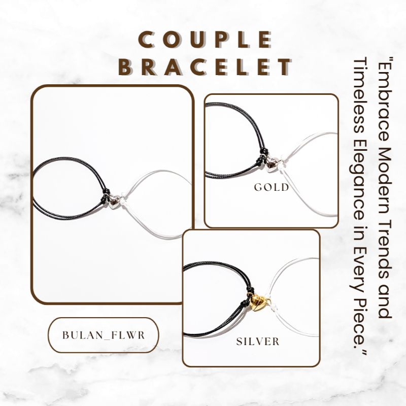 [2 pcs] Gelang Coupel Magnet Love Gelang Tali Serut Hitam