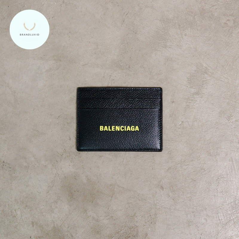 Balenciaga Text Logo Green Card Wallet in Black