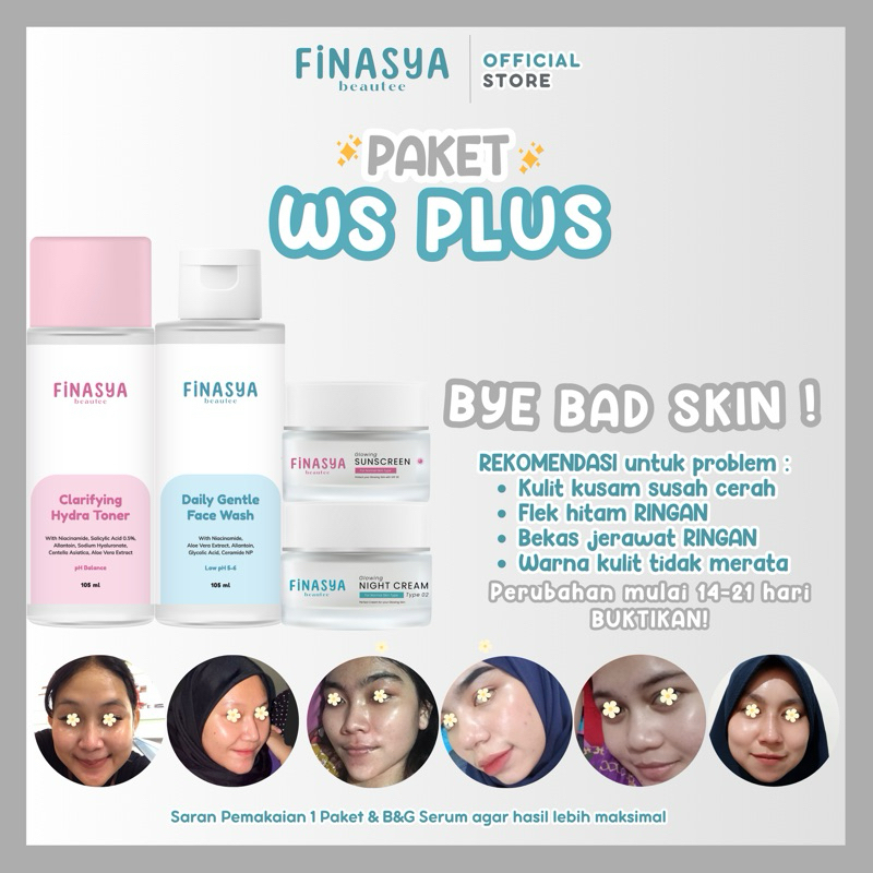 Finasya Paket Whitening Series PLUS [Paket WS PLUS] untuk mencerahkan dan bikin glowing kulit wajah 