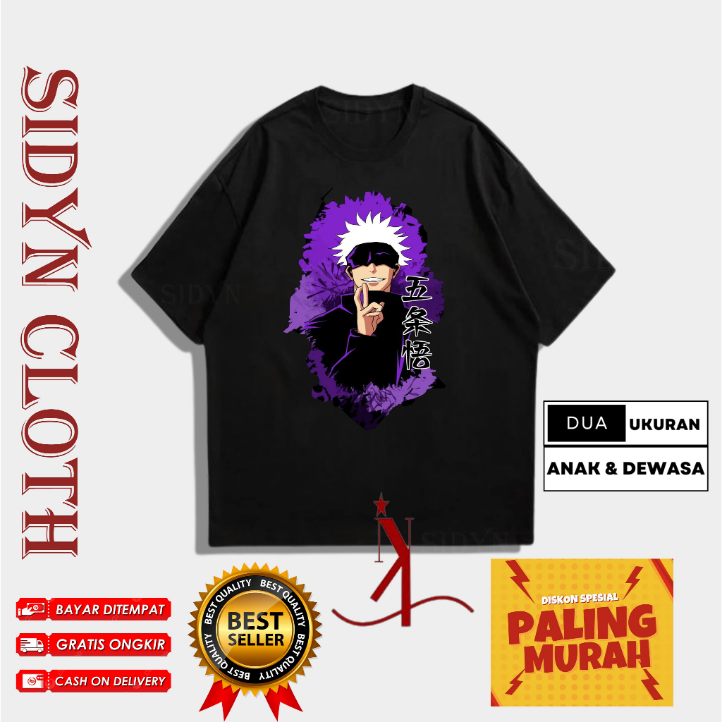 BAJU KAOS JUJUTSU KAISEN GOJO SATORU-BAJU KAOS ANAK/DEWASA GOJO SATORU-JUJUTSU KAISEN KAOS