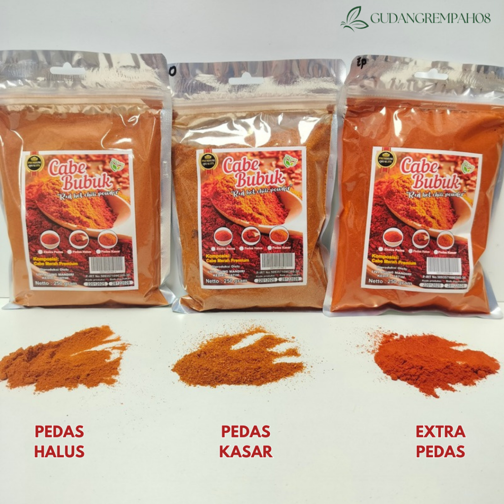

Bubuk Cabe | Pedas Halus| Pedas Kasar | Ekstra Pedas | 250 gram