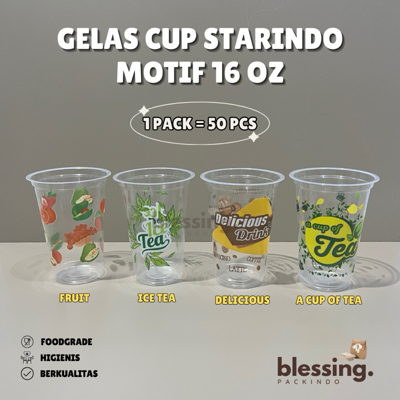 Cup Gelas Plastik STARINDO Motif 16 oz / Gelas Cup Motif / Gelas Plastik Motif / Cup Plastik Printin