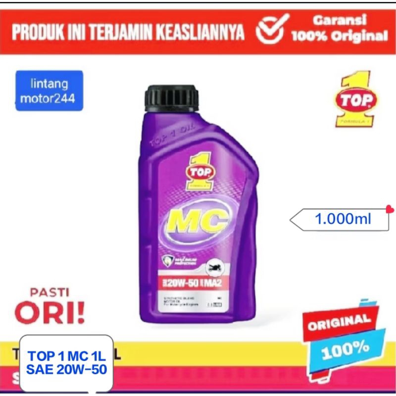 Oli Mesin TOP 1 MC 1000ML/1L SAE 20W-50 JASO MB ORIGINAL