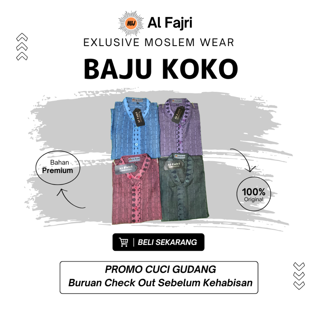 Baju Koko Al Fajri Motif Bordir 005 tersedia 6 variasi warna (Biru, Merah, Ungu, Abu, Coklat, Hijau)