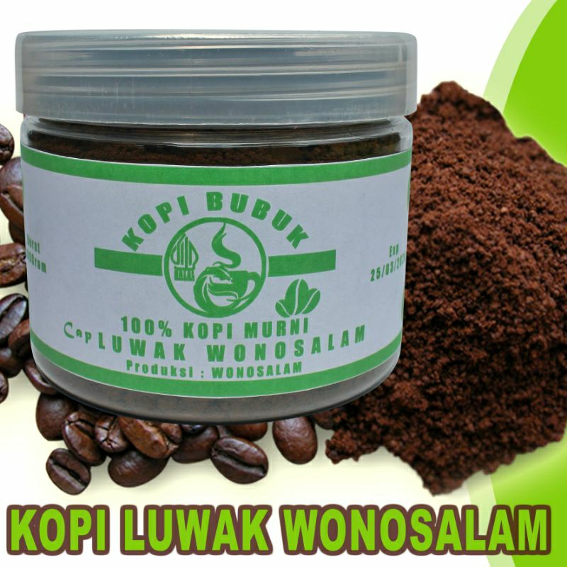 

Kopi Luwak Wonosalam - 100% Kopi Bubuk Murni - Kemasan Jar Plastik 200 Gram - Rasa seperti Nescafe Classic