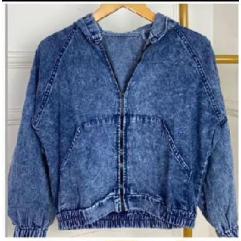 sale jaket jeans wanita hoodie sleting zipper ld 114 resleting kekinian