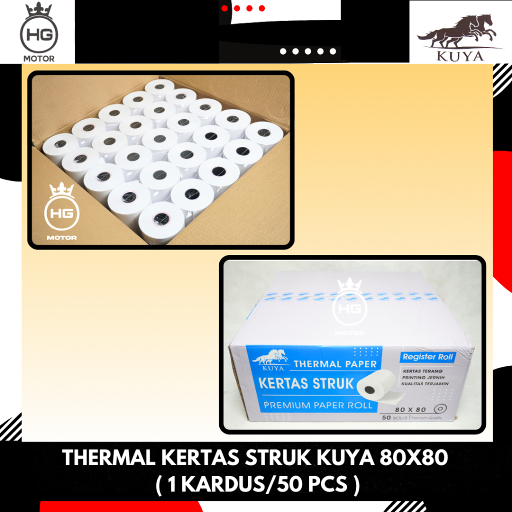 

KERTAS KASIR PREMIUM STRUK KERTAS THERMAL EDC PPOB 80 X 80 MERK KUYA - Kertas Kasir Struk Paper Roll Termal 80x80mm 1DUS