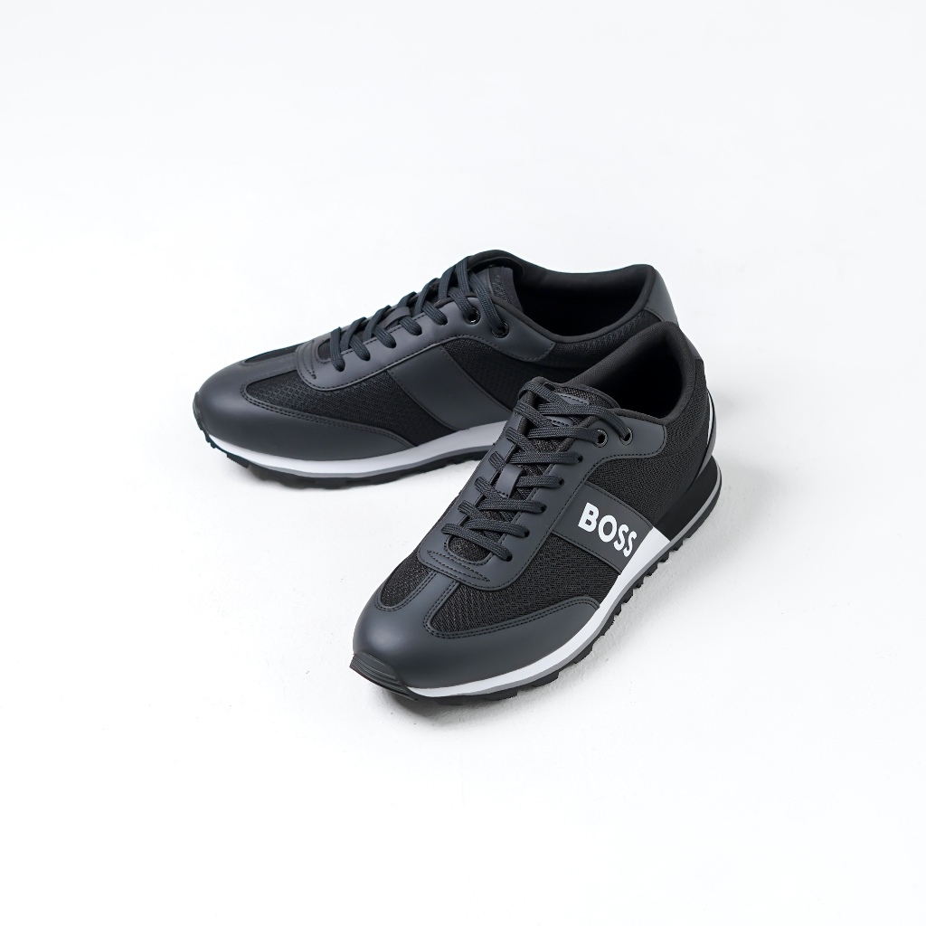 Sepatu HUGO BOSS PARKOUR TEXT WHITE BLACK SNEAKER 100% ORIGINAL
