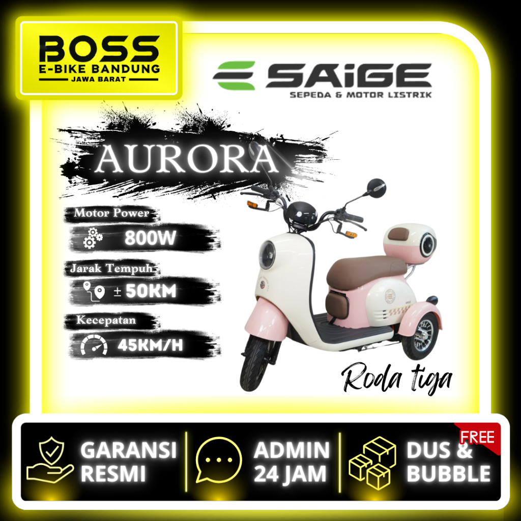 Sepeda Listrik Roda 3 SAIGE AURORA Motor Power 800Watt Garansi Resmi