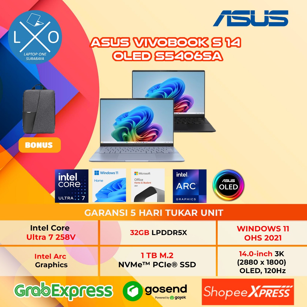 Laptop Asus Vivobook OLED Ultra 7-258V 32GB 1TB 14" 3K Windows 11 + OHS - Asus Vivobook S14 S5406SA