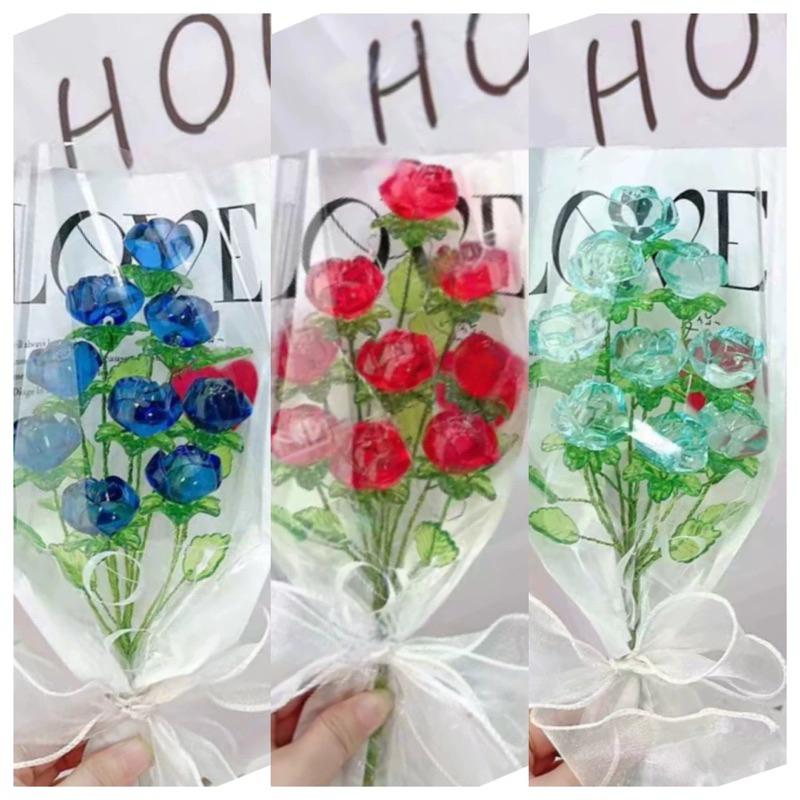 PAKET BUKET Bunga Mawar Besar [ sudah jadi ] Bunga akrilik kerajinan tangan bunga kawat diy