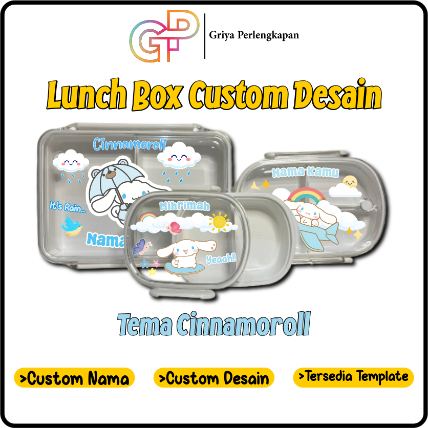 Lunch Box Cinnamoroll | Kotak Makan Custom Nama | Custom Desain | Lunch Box Anak Cinnamoroll