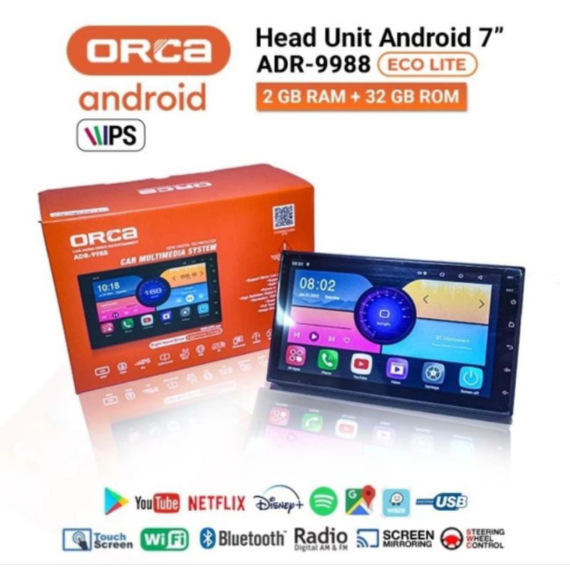 Head Unit Android ORCA 7 inch ADR 9988 Eco Series RAM 2GB ROM 32GB Raffa audio