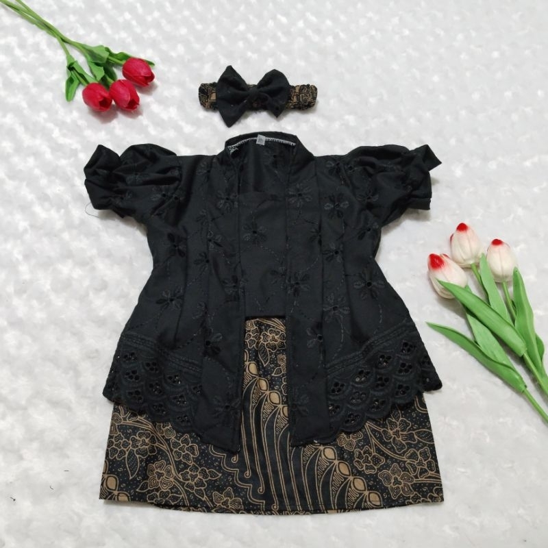 KEBAYA BAYI / KEBAYA ANAK / SETELAN KEBAYA KATUN BORDIR ANAK PEREMPUAN WARNA HITAM