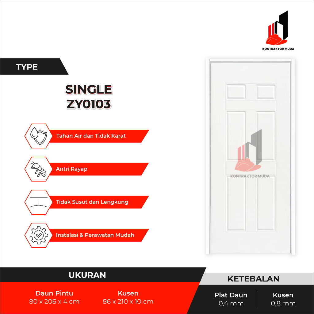 Tb Kontraktor Muda - (Zy0103/Zy0104) Full Set Pintu Plat Baja Utama Rumah Pintu Kamar Pintu Utama