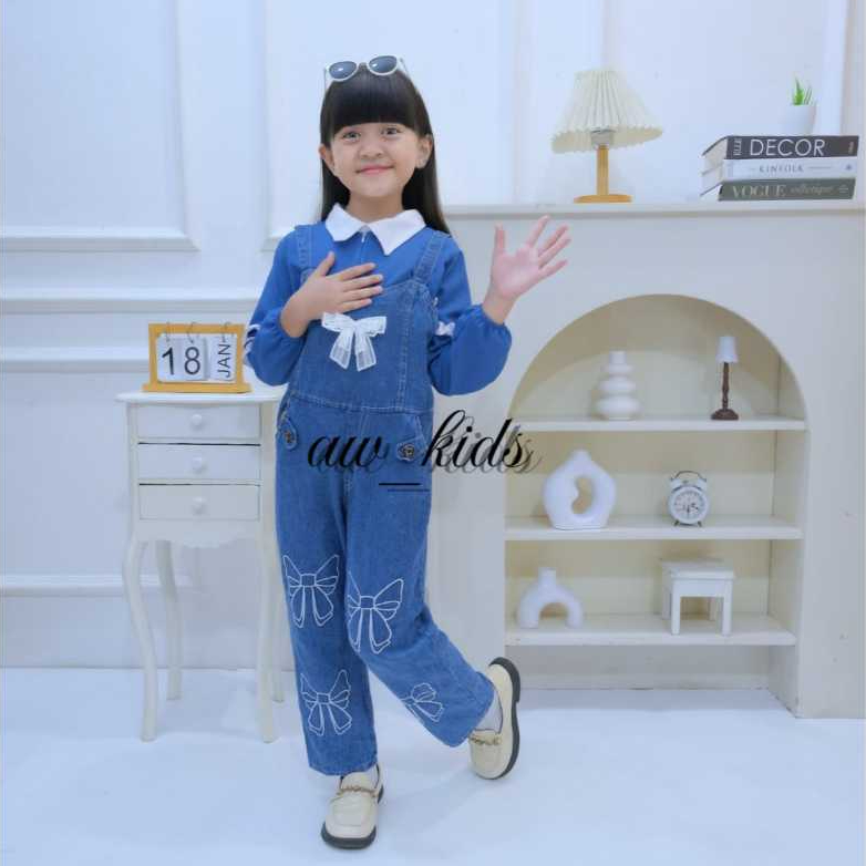 Stelan Overall Anak Perempuan, Set Jumsuitt Anak Perempuan Terbaru Usia 3 Sampai 9 Tahun