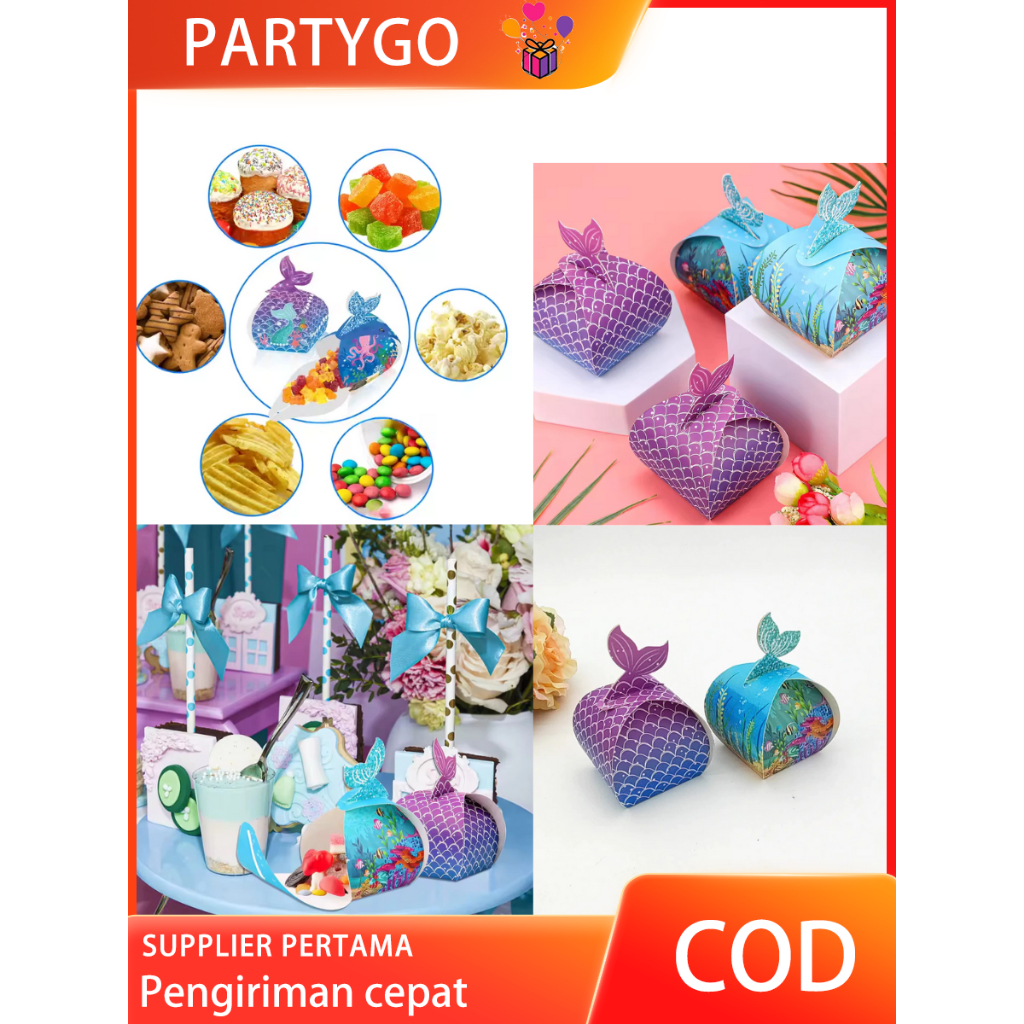 

6pcs Box Snack Permen Sekali Pakai Motif Mermaid Kotak Permen Ulang Tahun