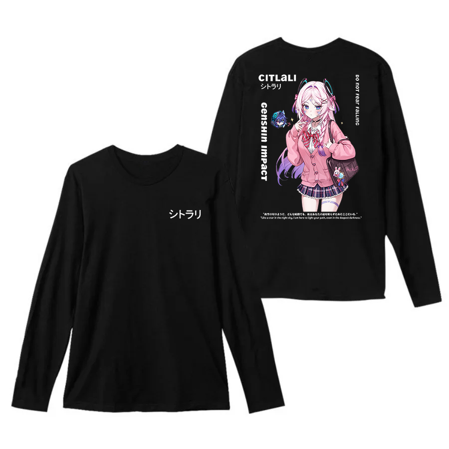 Kaos Crewneck Lengan Panjang Citlali Genshin Impact Katun Tebal Hitam Combed 24s Pria/Wanita T-Shirt
