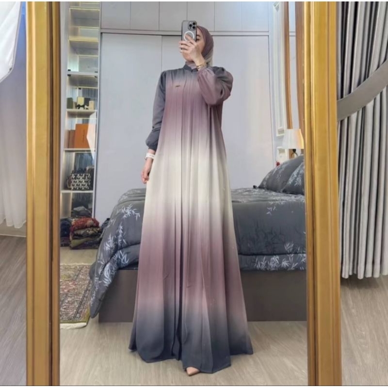 GAMIS SET HIJAB VIONA Bahan Ceruty Digital Print Full Furing hyget  Ld 110 cm PB 140 cm  Sudah Free 