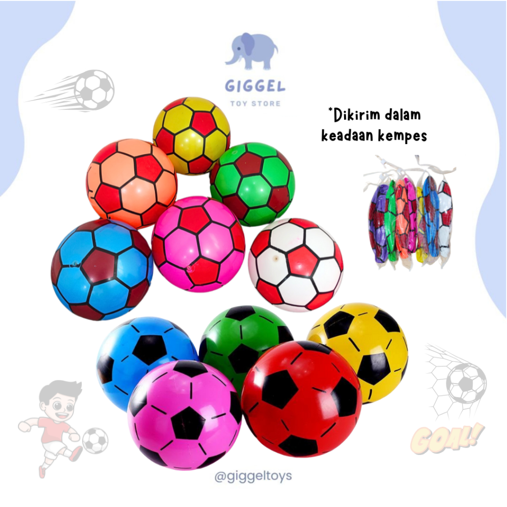 [ Giggel ] Mainan Anak Bola Karet / Bola Kaki / Bola Karet / Bola Futsal / Bola Sepak Metalik 22cm