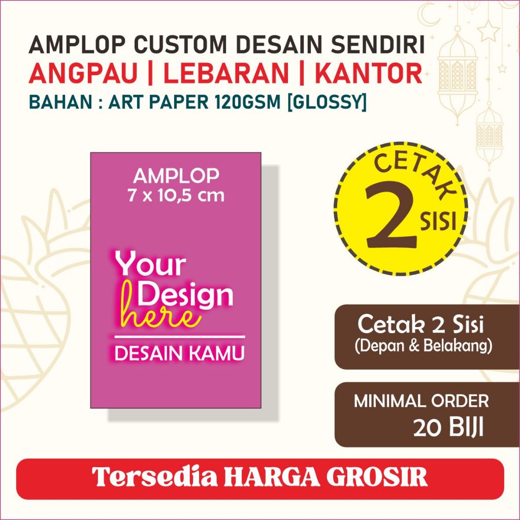 

Amplop Lebaran Sedang 7x10,5 cm | Amplop Idul Fitri Custom Design Suka Suka | Cetak Amplop Desain dari Pembeli | Amplop Lebaran Angpau Idul Fitri Panjang Bahan Tebal Custom | Amplop Lebaran Custom Foto Nama Ukuran Sedang | Amplop Lebaran Besar