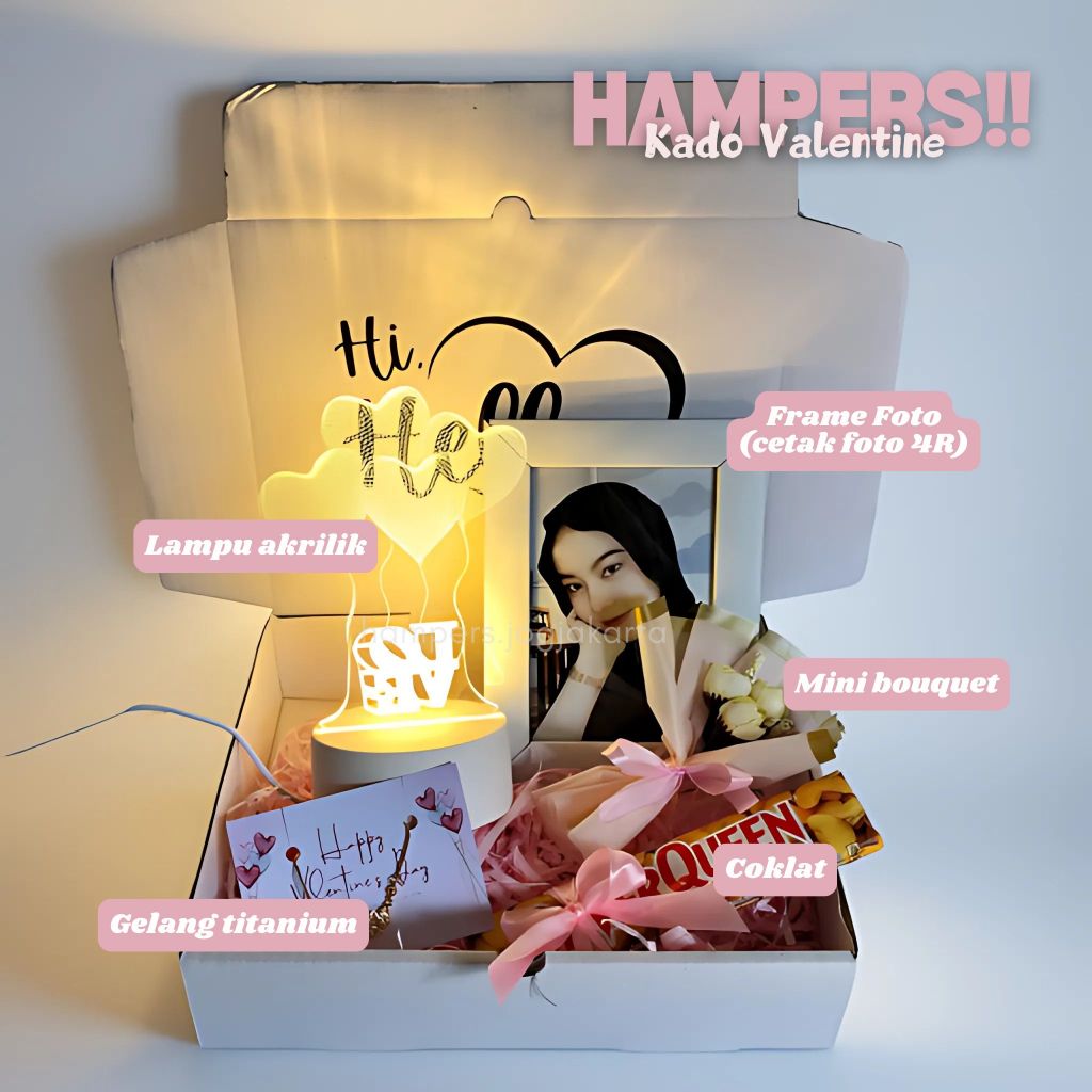 

Hampers Kado Valentine cewek coklat silverqueen free cetak foto