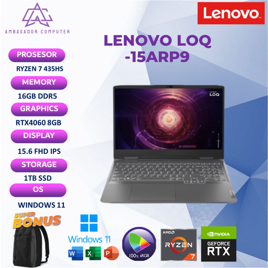 Lenovo LOQ 15 RYZEN 7 7435HS RTX4060 8GB 16GB 1TB SSD Windows 11 15.6 Full HD IPS
