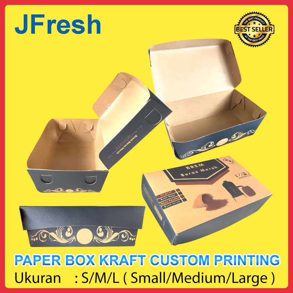 Cetak Paper Lunch Box Kraft Custom Desain Printing Full Color Ukuran Size S M L Model Forming / Prin