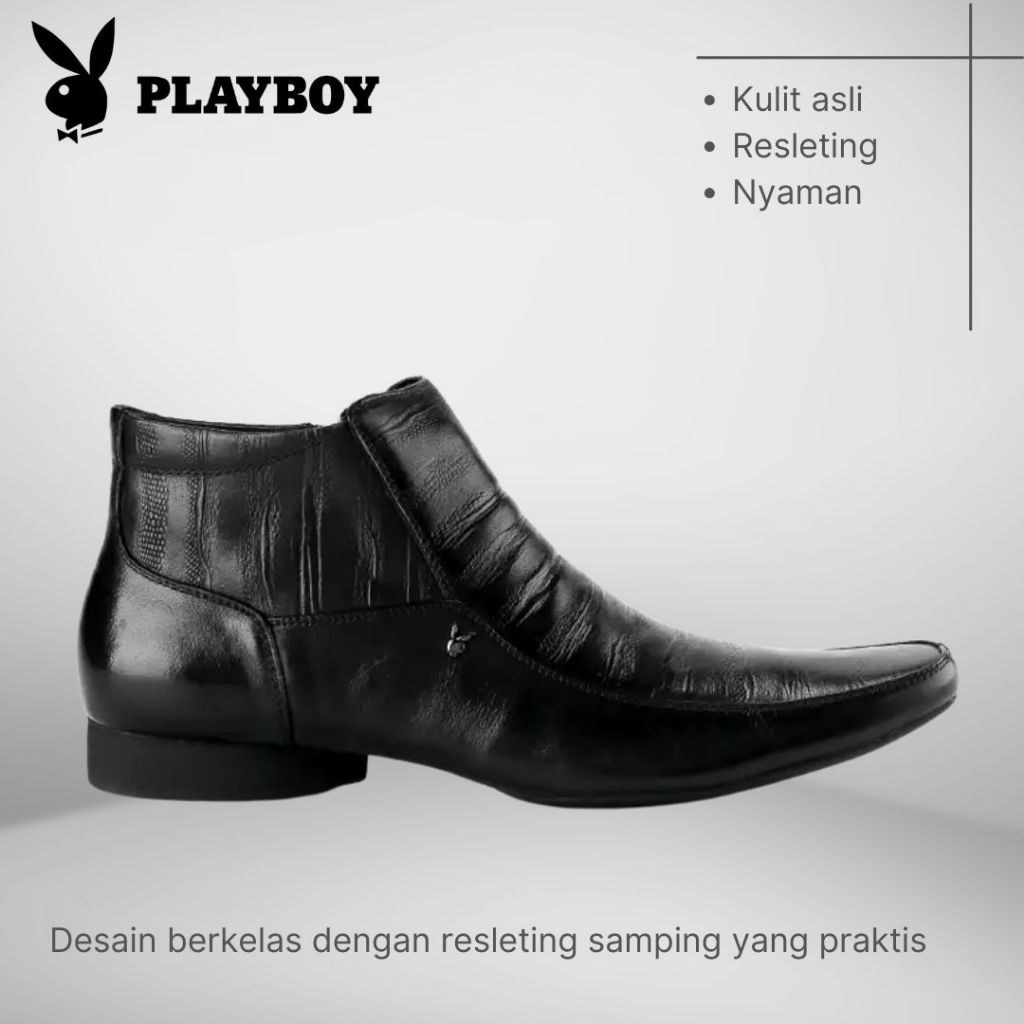 SEPATU PLAYBOY ORIGINAL BOOTS BOOT PRIA FORMAL KULIT ASLI HITAM PL25