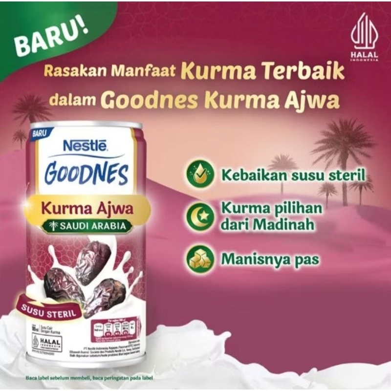 

Nestle Goodnes Susu Sterilisasi Kurma Ajwa Kaleng 189 ml