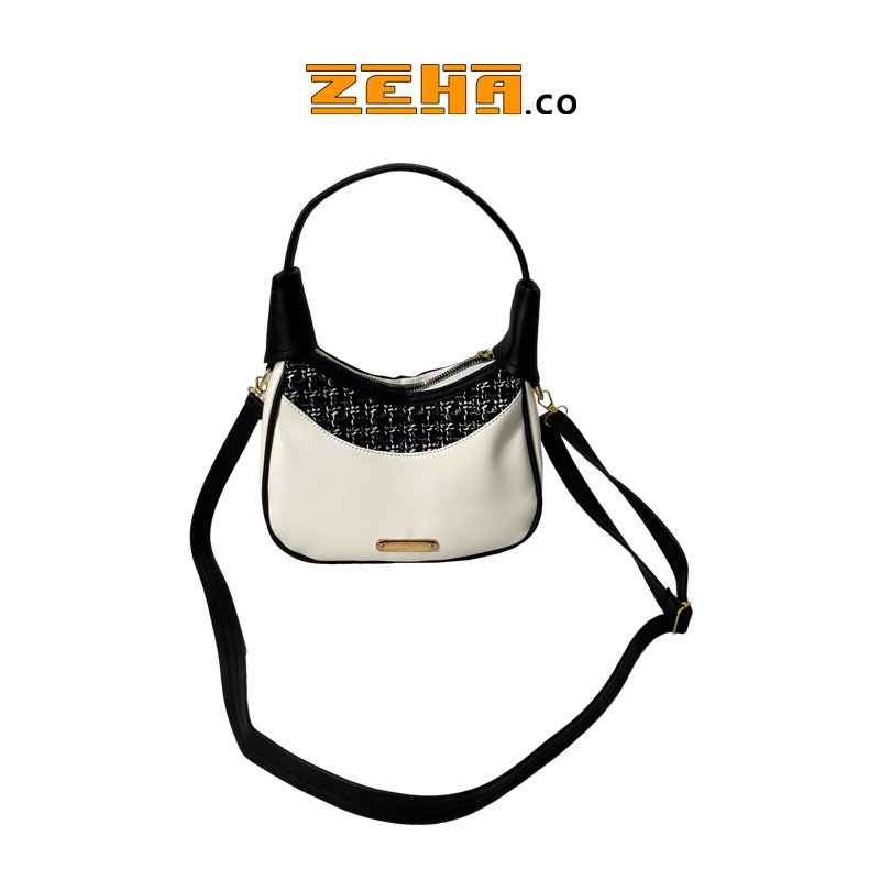 [Hikaru] ZEHA.co Tas Selempang & Bahu Wanita- Hobo Bag-Sling Bag Kombinasi Hitam & Putih
