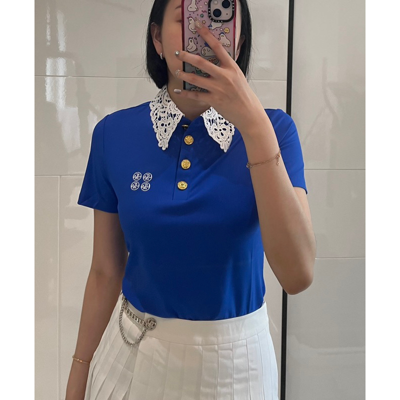 duniagolf utaa lace logo polo baju golf wanita golf polo