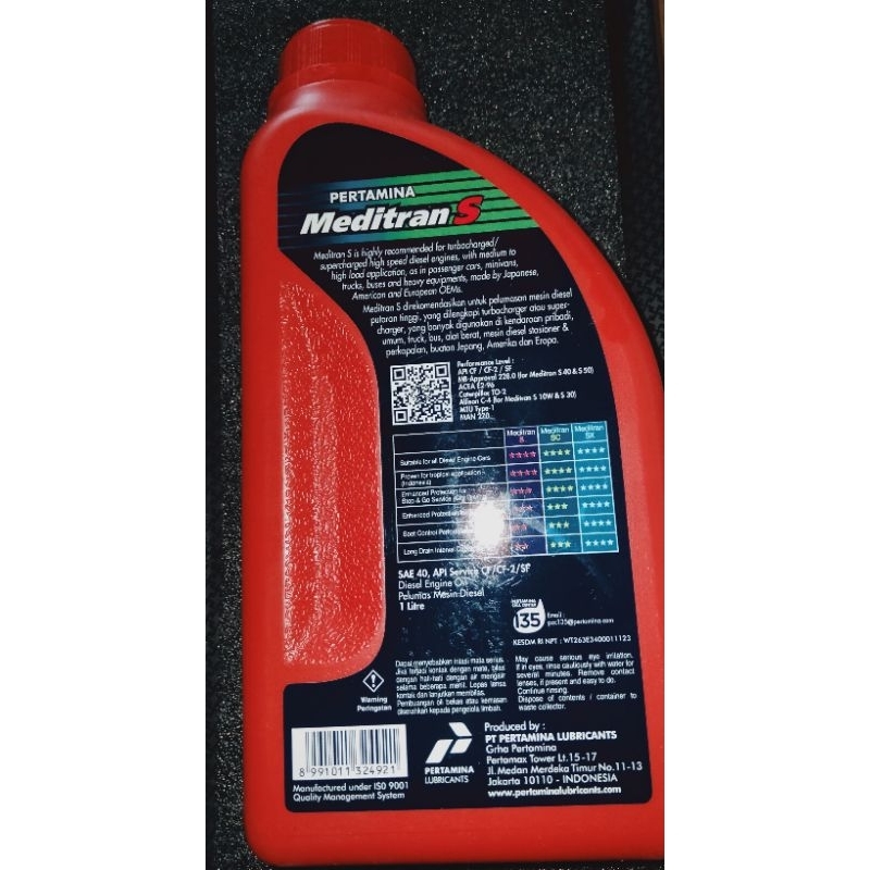 Oli Pertamina Meditran S SAE 40 / Oli Mesin Diesel Meditran S 40 1 Liter
