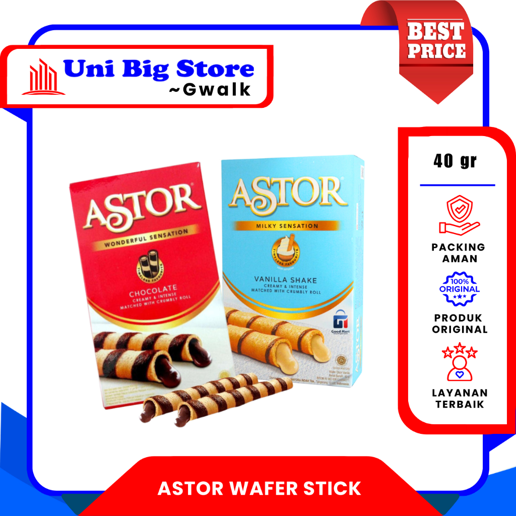 

ASTOR WAFER STICK WONDERFUL CHOCOLATE COKLAT - MILKY VANILLA SHAKE - 40 gr