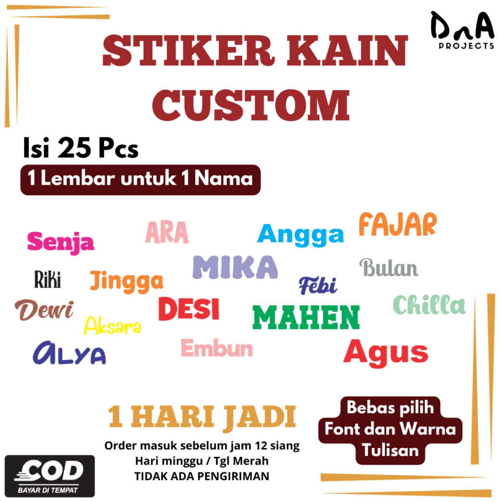

Isi 25 Pcs Label Nama Baju Setrika Stiker Kain Custom Cutting Huruf