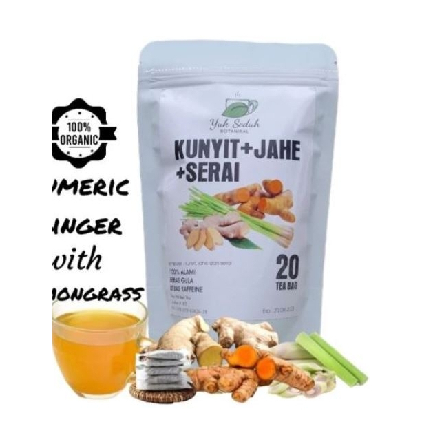 

TEH KUNYIT,JAHE,SERAI/Teh Herbal (Mencegah Kembung dan Meresakan Sakit Lambung) isi 30 bag