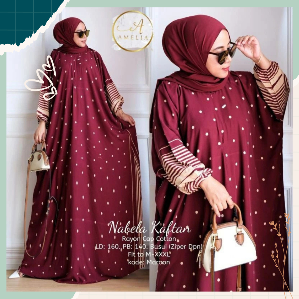 Gamis Etnik Kaftan Abaya Nabila Dress motif Batik Adem Nyaman Oversize Daily Wanita Busui Bahan Rayo