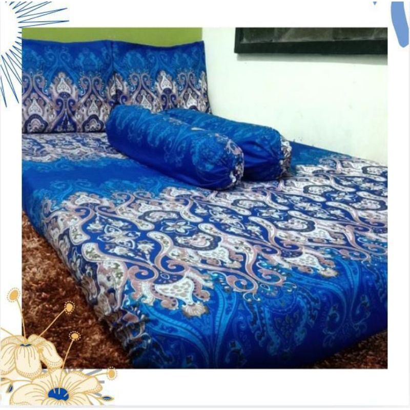 Sprei Batik Biru Katun Halus Sprei Karet 90x200 120x200 160x200 180x200 200x200