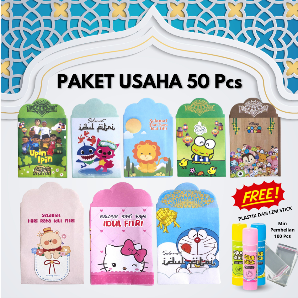 

[PAKET USAHA] Amplop Lebaran Versi Baru 2025 Size Medium Isi 50 Lembar Bahan HVS PREMIUM | FREE LEM & PLASTIK