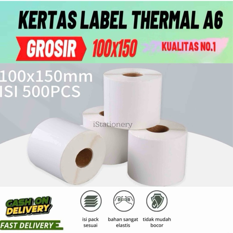 

Label Thermal 100x150mm Roll / Sticker Label Barcode Isi 500pcs Premium /Kertas Sticker Thermal Label Barcode 500 pcs 100x150 / 10x15 cm Stiker Murah
