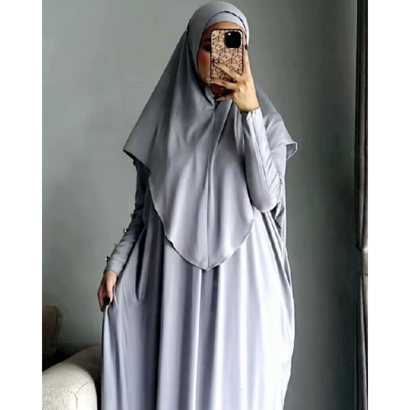 ONE SET SETELAN GAMIS WANITA DRESS JUMBO  PLUS KHIMAR BATWING