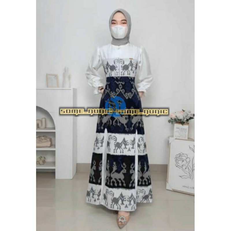 KINANTI NTT WHITE BLUE DRES TENUN GAMIS TENUN NTT