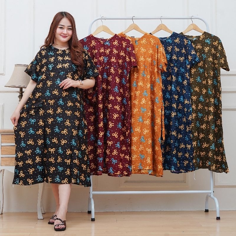 Dress Motif Bunga Wanita Lengan Pendek