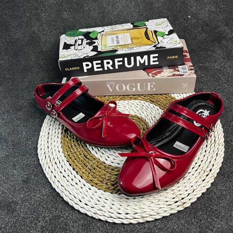 DNR-Flatshoes  CREAM/PUTIH Ballerina Premium Wanita Tali Pita Datar Korea Hijabers Kasual